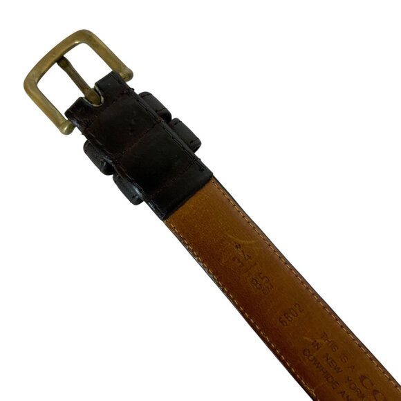 Vintage Coach Mens Belt Sz 34 Dark Brown Leather Solid Brass Buckle 6602 NYC - Picture 3 of 4